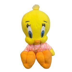 Ace 1998 Looney Tunes 10" Yellow Stuffed Plush Tweety Bird Toy Pink Shirt Hearts